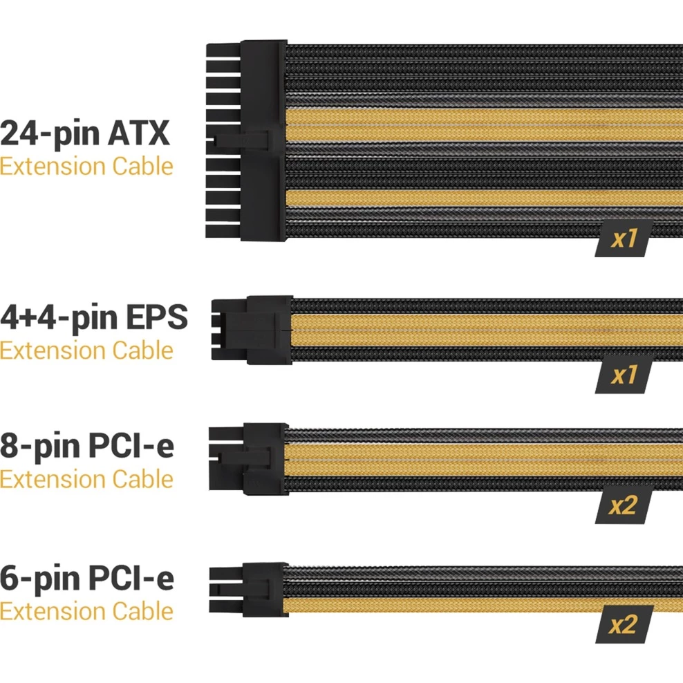 Gesleevte Kabelsets AZZA Sleeved Cable Extensions, Kabelmanagement (schwarz/gold) 4 Gesleevte Kabelsets AZZA Sleeved Cable Extensions, Kabelmanagement (schwarz/gold) – Bild 2