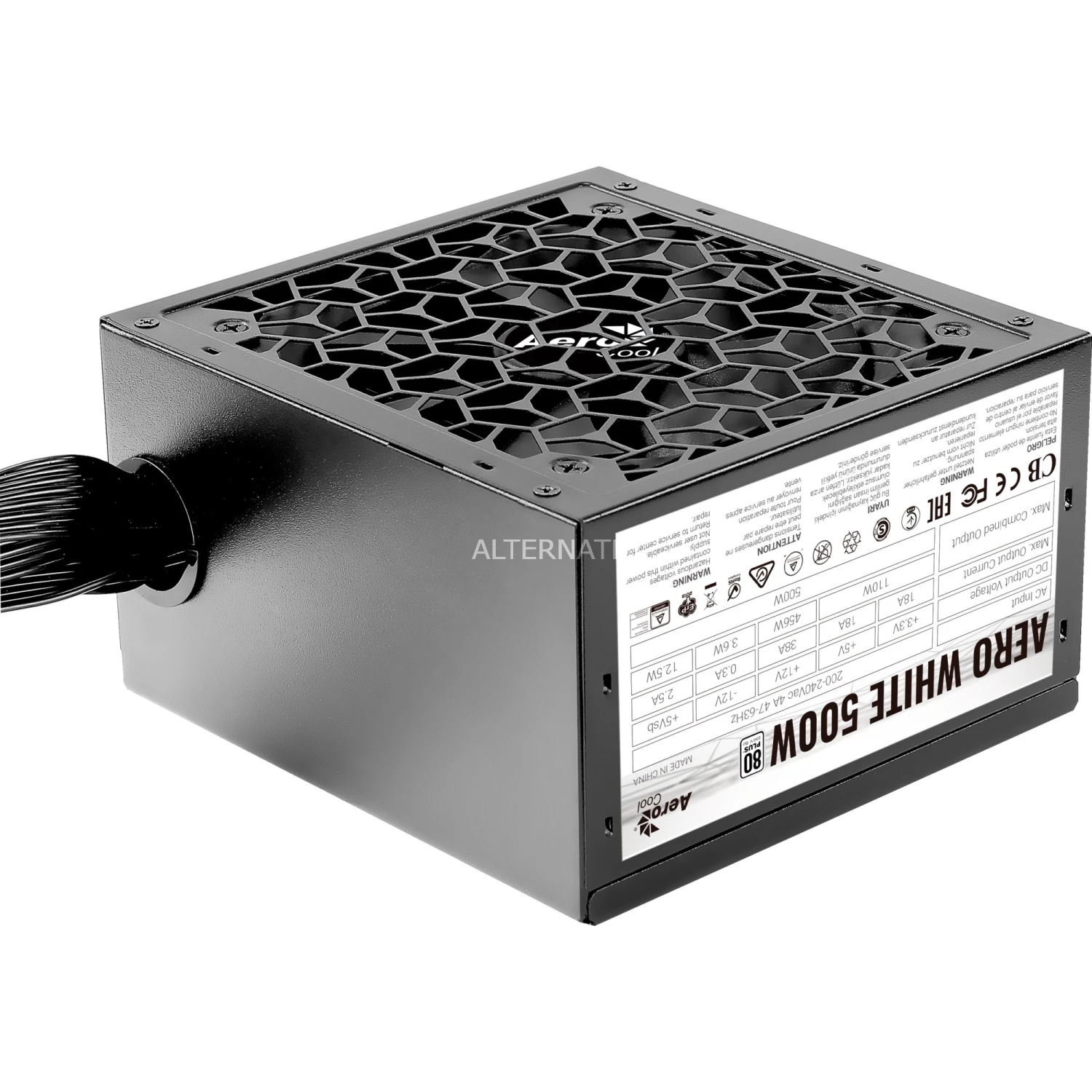 Ab 500 Watt Aerocool AERO 80+ White 500W, PC-Netzteil (schwarz, 2x PCIe, 500 Watt) 7 Ab 500 Watt Aerocool AERO 80+ White 500W, PC-Netzteil (schwarz, 2x PCIe, 500 Watt) – Bild 5