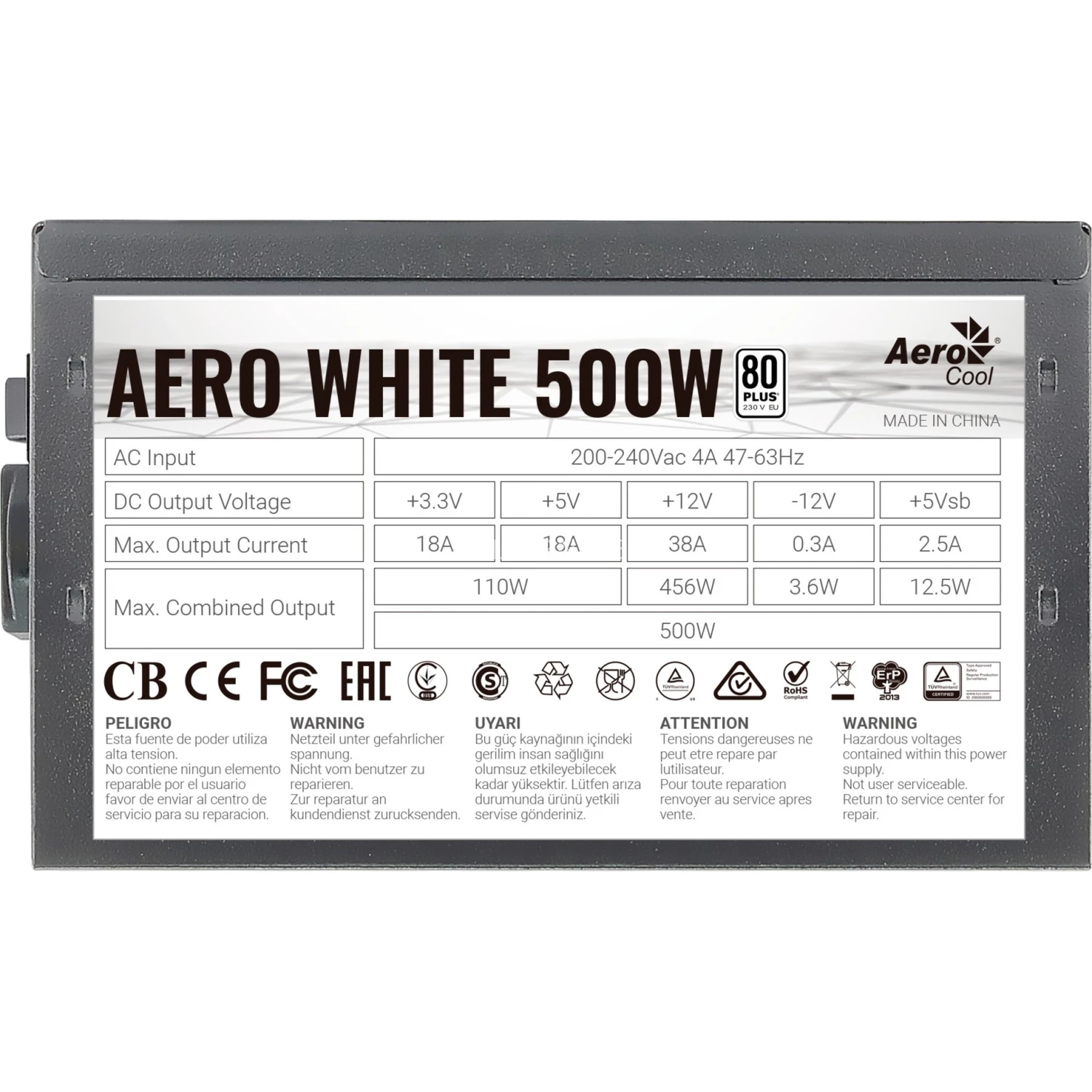 Ab 500 Watt Aerocool AERO 80+ White 500W, PC-Netzteil (schwarz, 2x PCIe, 500 Watt) 8 Ab 500 Watt Aerocool AERO 80+ White 500W, PC-Netzteil (schwarz, 2x PCIe, 500 Watt) – Bild 6