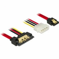 Netzteilkabel DeLOCK Adapterkabel SATA 7Pin + 5,25"-4Pin > SATA 22Pin (schwarz/rot, 30cm, 22Pin-Stecker Gerade)