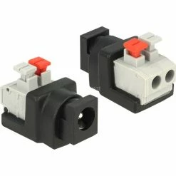 Netzteilkabel DeLOCK DC 5,5x2,1mm Buchse > Terminalblock 2Pin, Adapter (schwarz/grau, Terminalblock Schraubenlos M.Drucktasten)