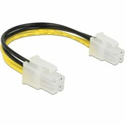 Netzteilkabel DeLOCK Kabel P4 Stecker > P4 Stecker (schwarz/gelb, 15cm)