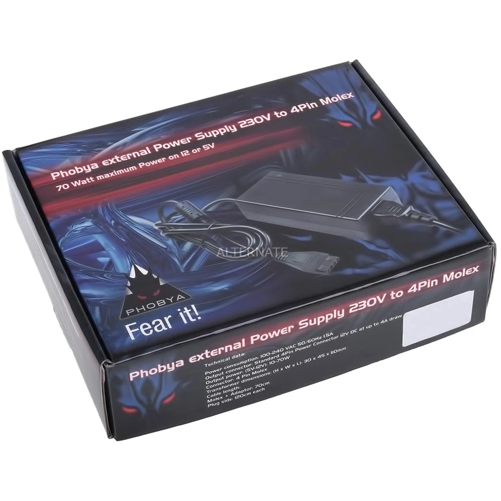 Unter 500 Watt Phobya Externes Netzteil 230V Auf 4Pin 70 Watt, PC-Netzteil (schwarz, Inkl. Euro/UK Stecker) – Bild 6