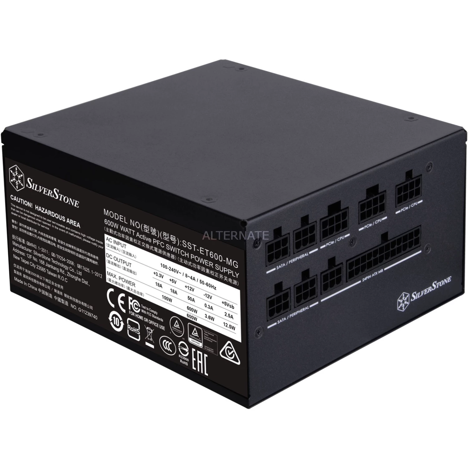 Ab 500 Watt SilverStone SST-ET600-MG, PC-Netzteil (schwarz, 2x PCIe, Kabel-Management, 600 Watt) 4 Ab 500 Watt SilverStone SST-ET600-MG, PC-Netzteil (schwarz, 2x PCIe, Kabel-Management, 600 Watt) – Bild 2