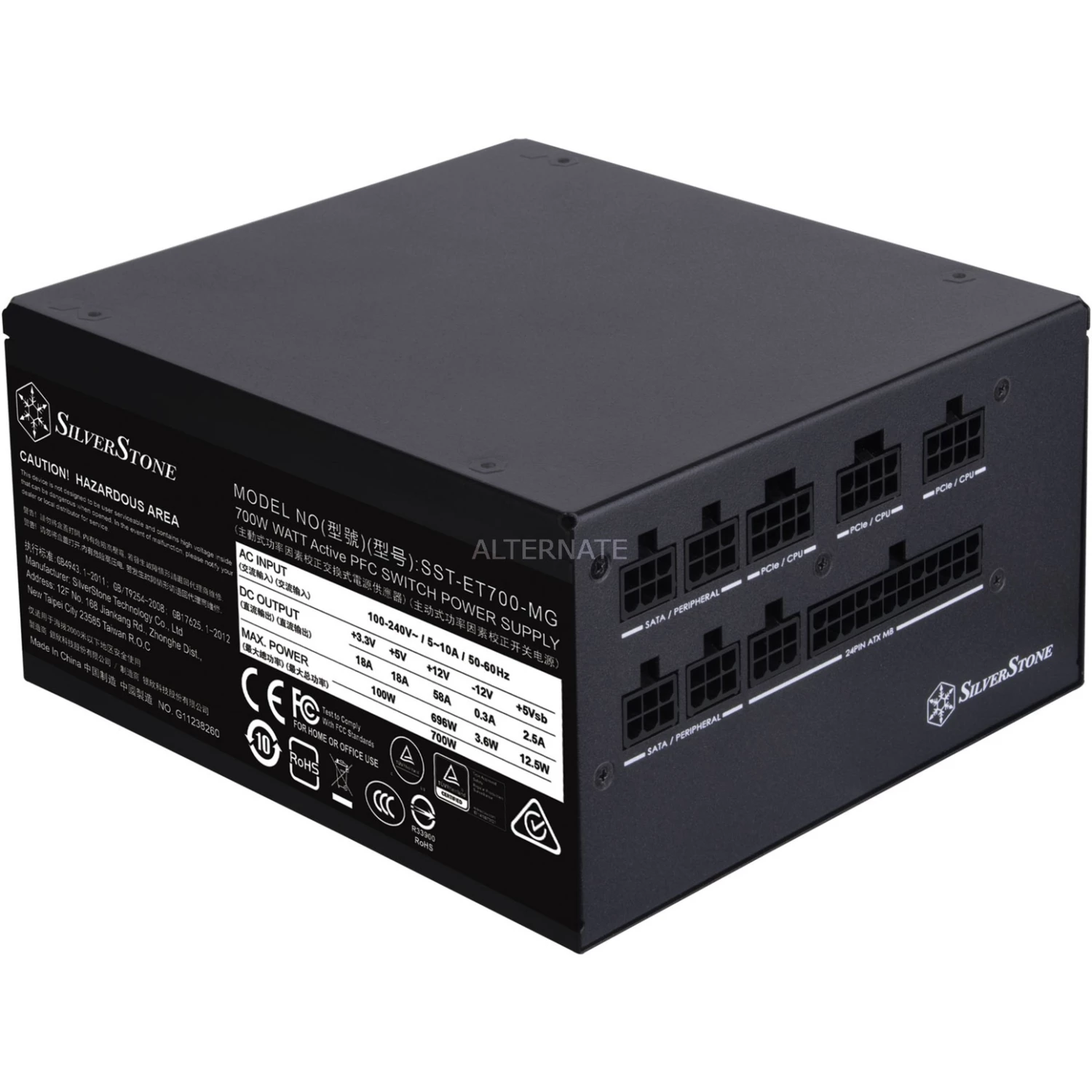 Ab 500 Watt SilverStone SilvStone SST-ET700-MG, PC-Netzteil (schwarz, 4x PCIe, Kabel-Management, 700 Watt) 4 Ab 500 Watt SilverStone SilvStone SST-ET700-MG, PC-Netzteil (schwarz, 4x PCIe, Kabel-Management, 700 Watt) – Bild 2
