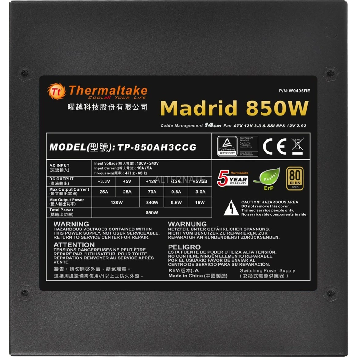 Ab 750 Watt Thermaltake Madrid 850W, PC-Netzteil (schwarz, 4x PCIe, 850 Watt) 8 Ab 750 Watt Thermaltake Madrid 850W, PC-Netzteil (schwarz, 4x PCIe, 850 Watt) – Bild 6