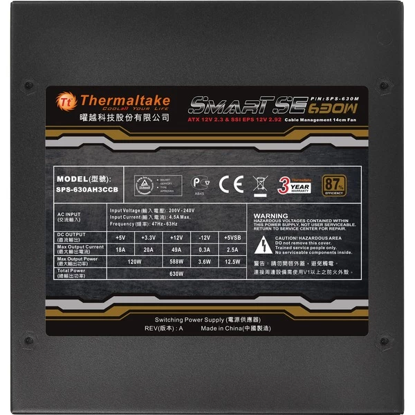 Ab 500 Watt Thermaltake Smart SE 630W, PC-Netzteil (schwarz, 2x PCIe, Kabel-Management, 630 Watt) 5 Ab 500 Watt Thermaltake Smart SE 630W, PC-Netzteil (schwarz, 2x PCIe, Kabel-Management, 630 Watt) – Bild 3